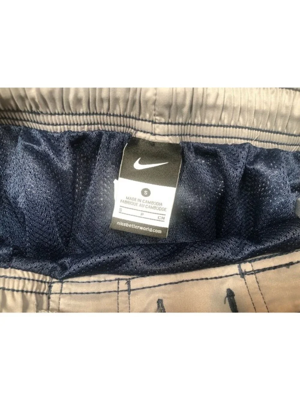Nike Swim Trunks Navy Blue Gray Shorts Lined Elastic Waist Drawstring Mens Small